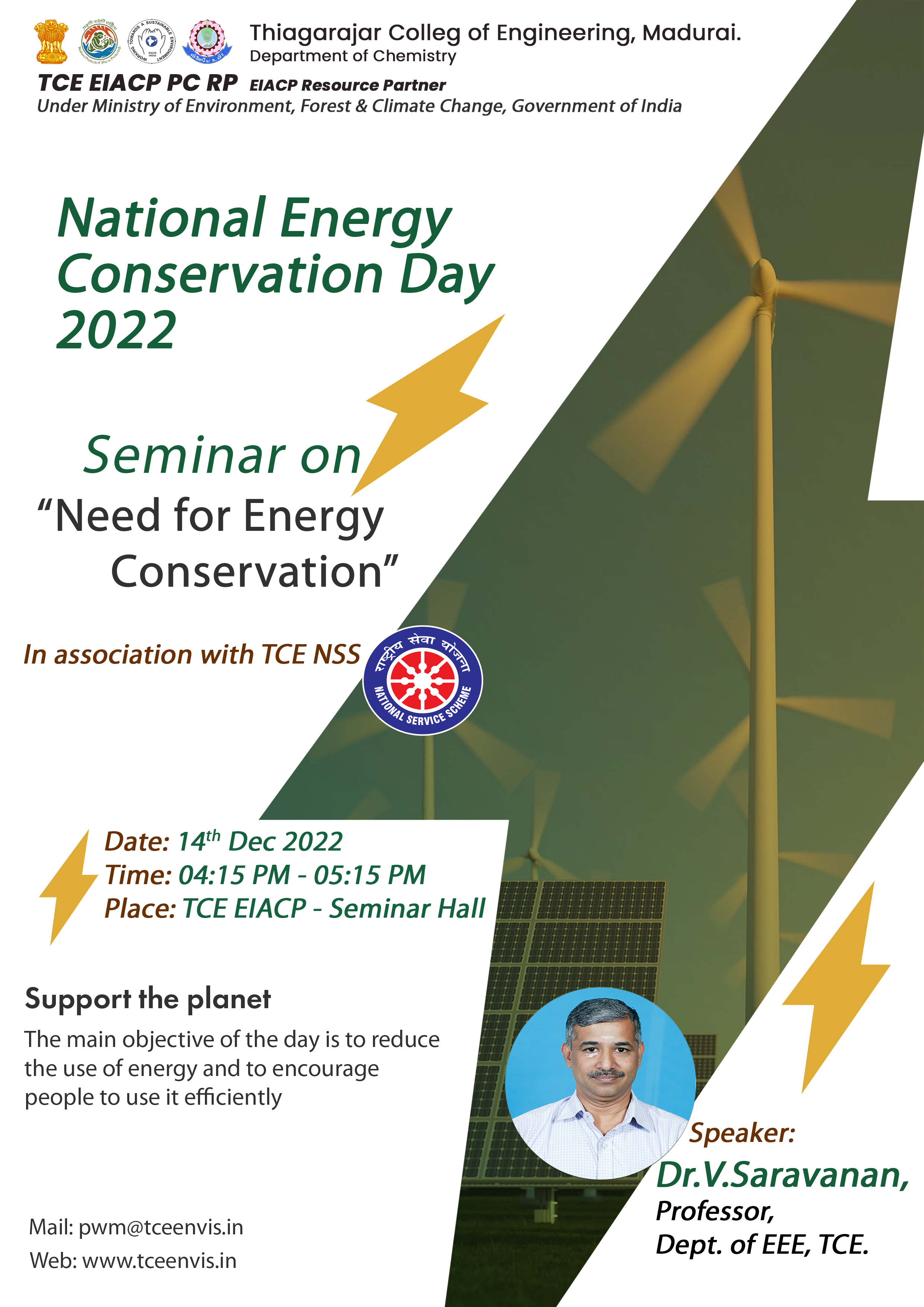 TCE EIACP PC RP is organizing a Seminar on Account of the National Energy Conservation Day 2022 